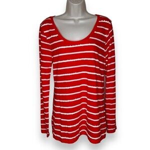 NWT Old Navy Long Sleeve Sparkle Red Stripe Scoop Neck Sequin T Shirt Women Med